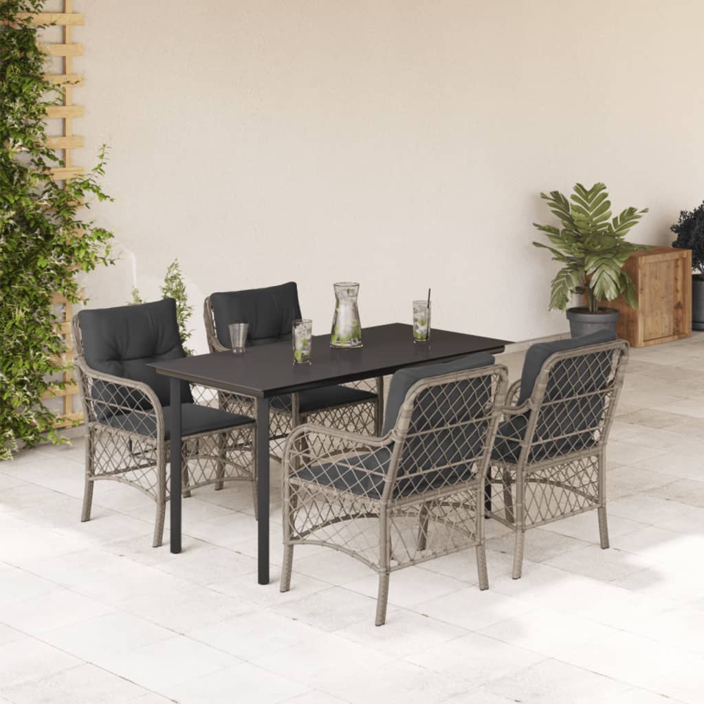 5-tlg. Garten-Essgruppe mit Kissen Hellgrau Poly Rattan